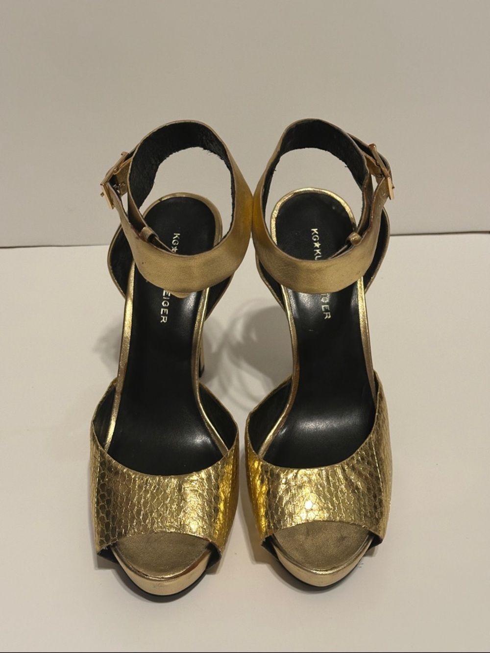 Kurt Geiger Metallic Gold Open-Toe Ankle-Strap Heels